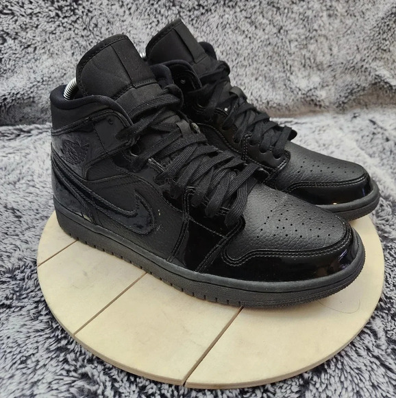 Jordan Shoes - Nike Air Jordan 1 Retro Mid Patent ‘Triple Black’ Women's Size 8.5